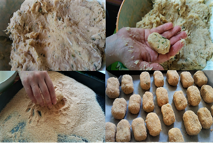 fasi di preparazione dei crocchè di pollo e patate amma cucenà